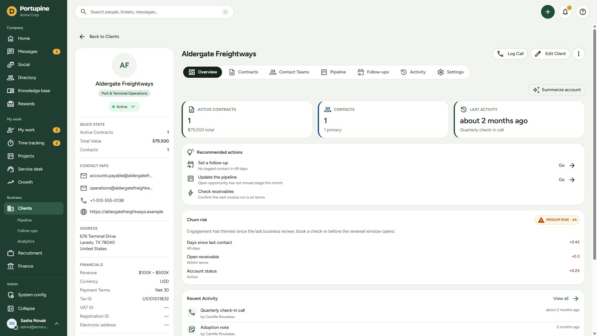 Client detail workspace