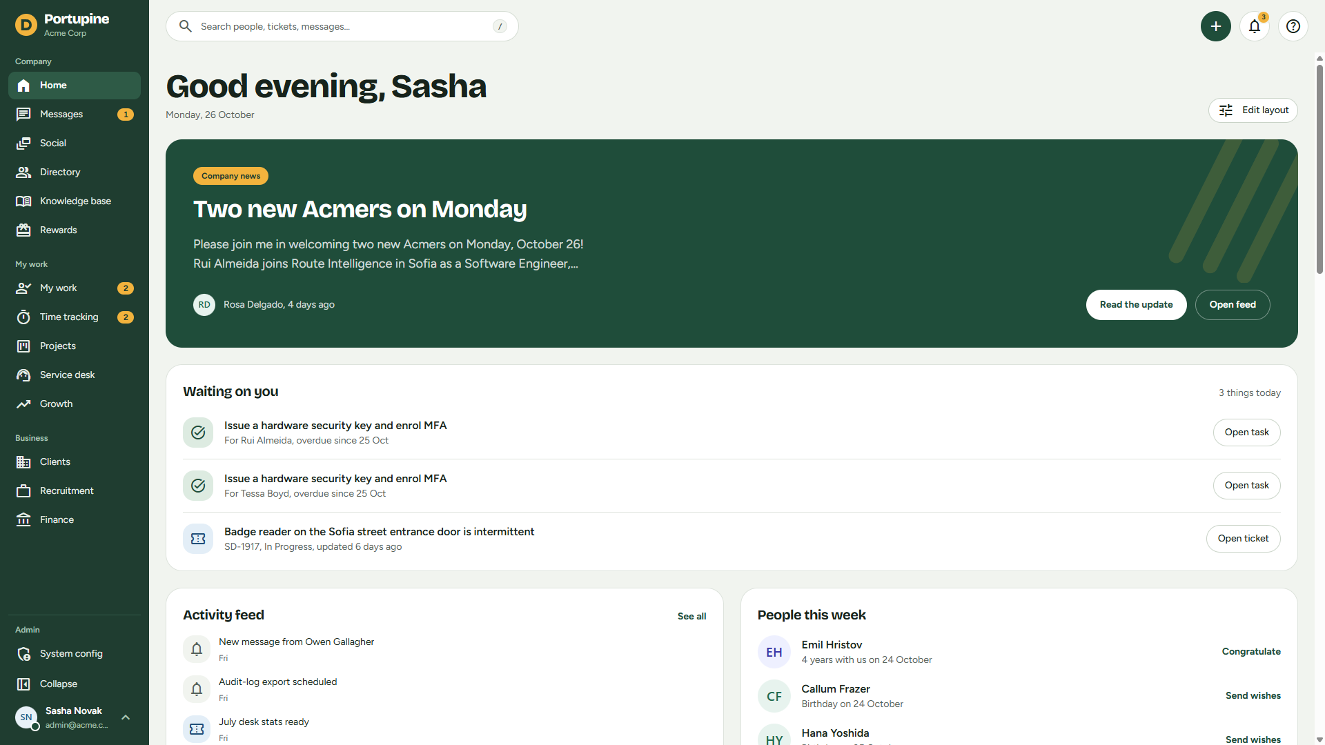 Personalized dashboard with priorities and team milestones