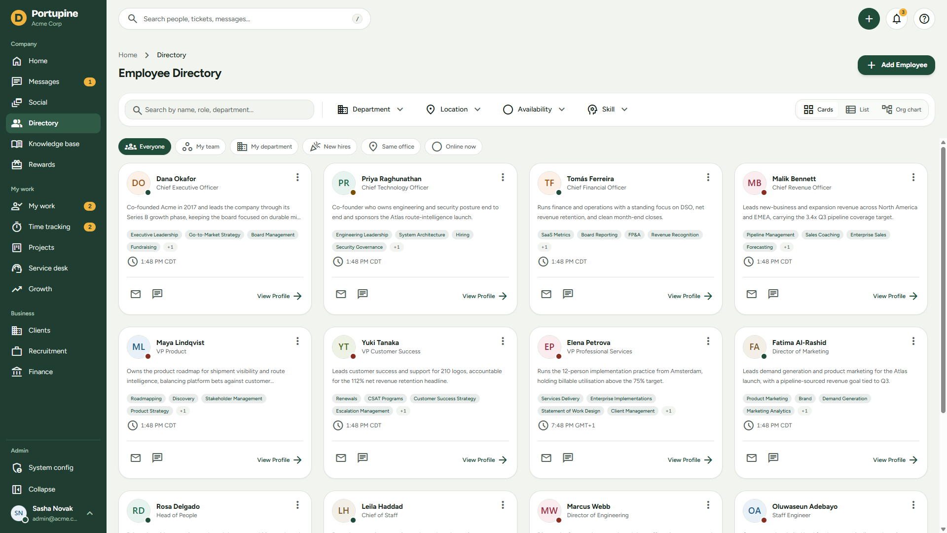 Searchable employee directory