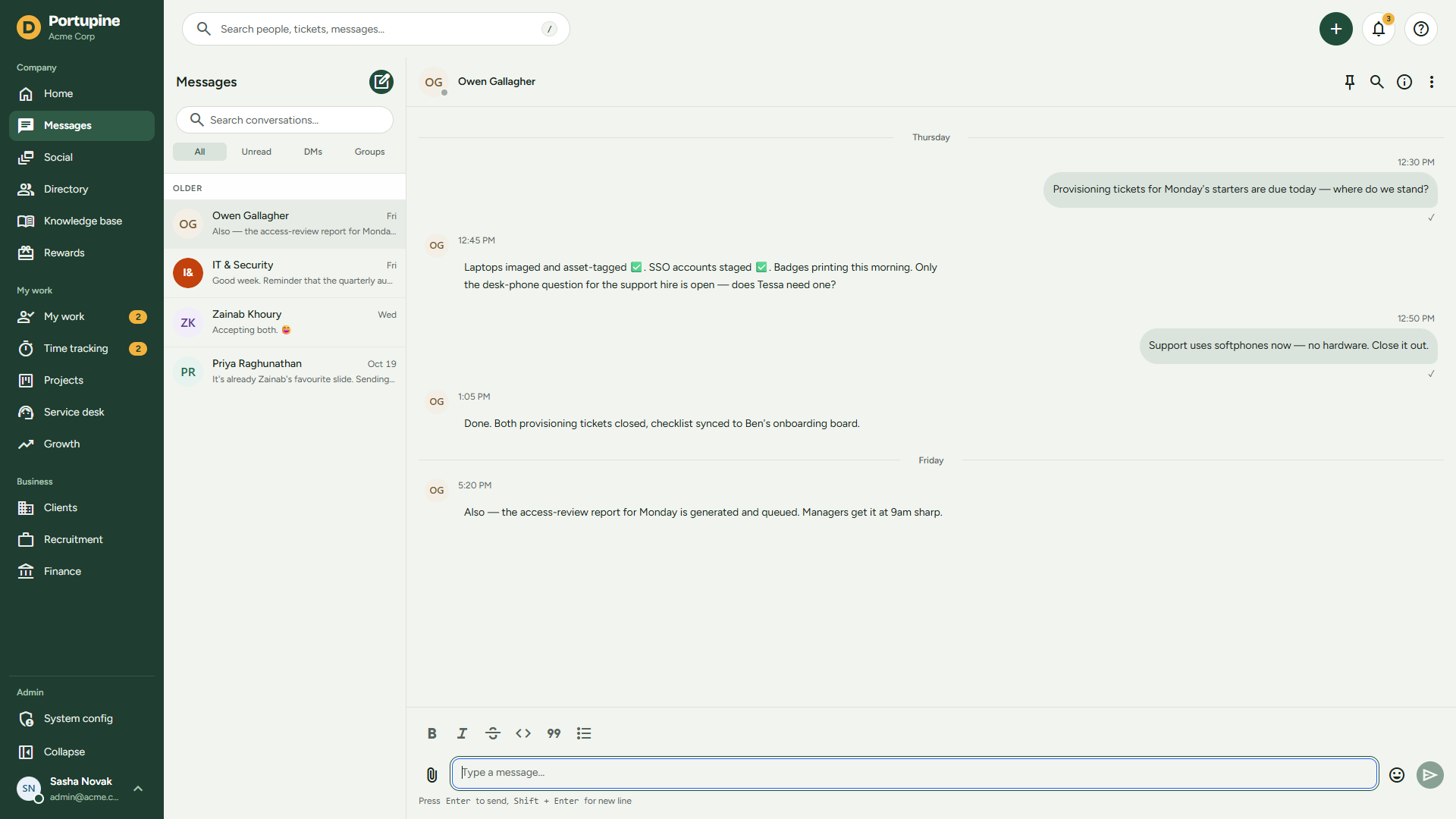 Direct messaging conversation