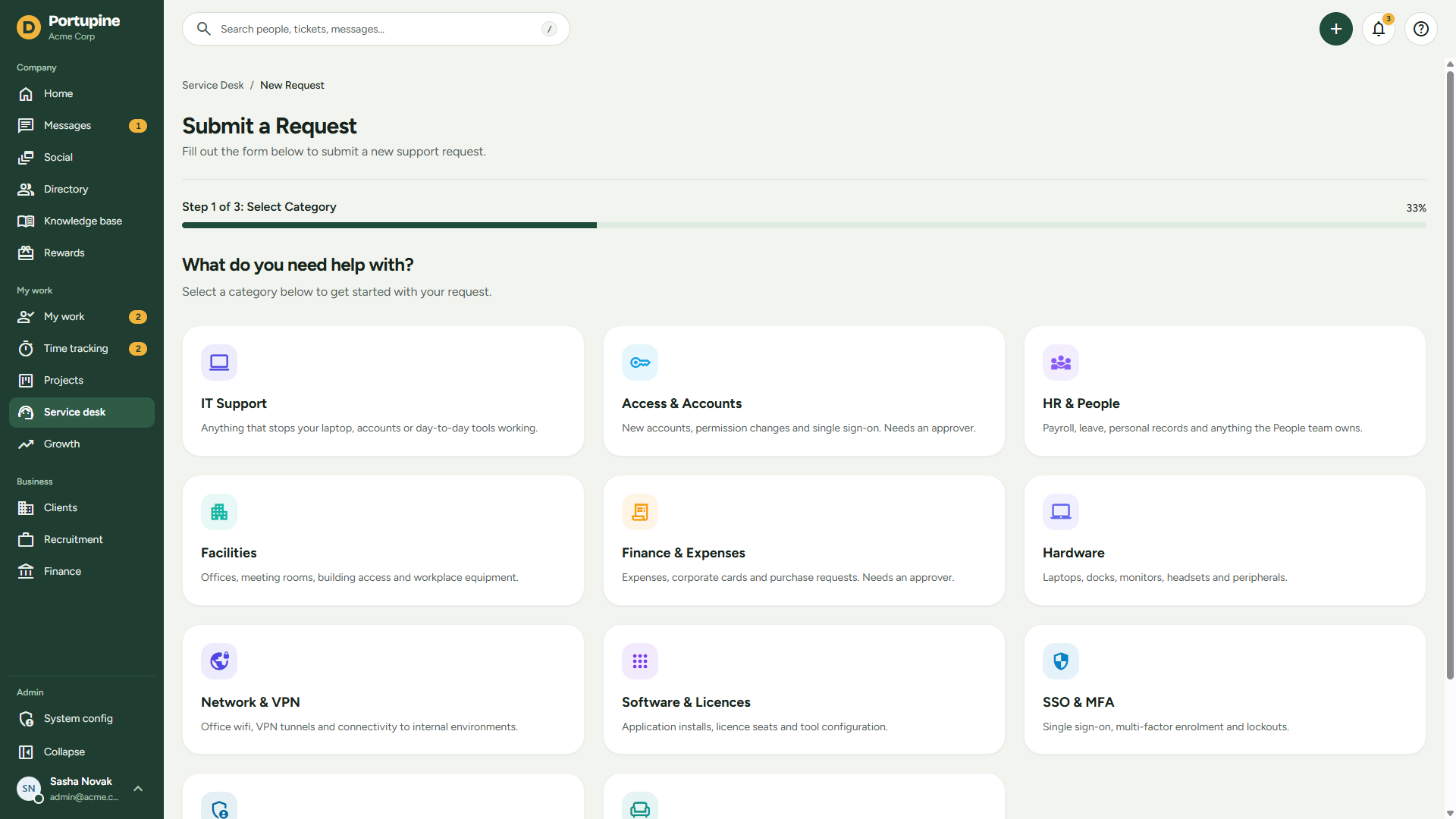 Service-request wizard category selection