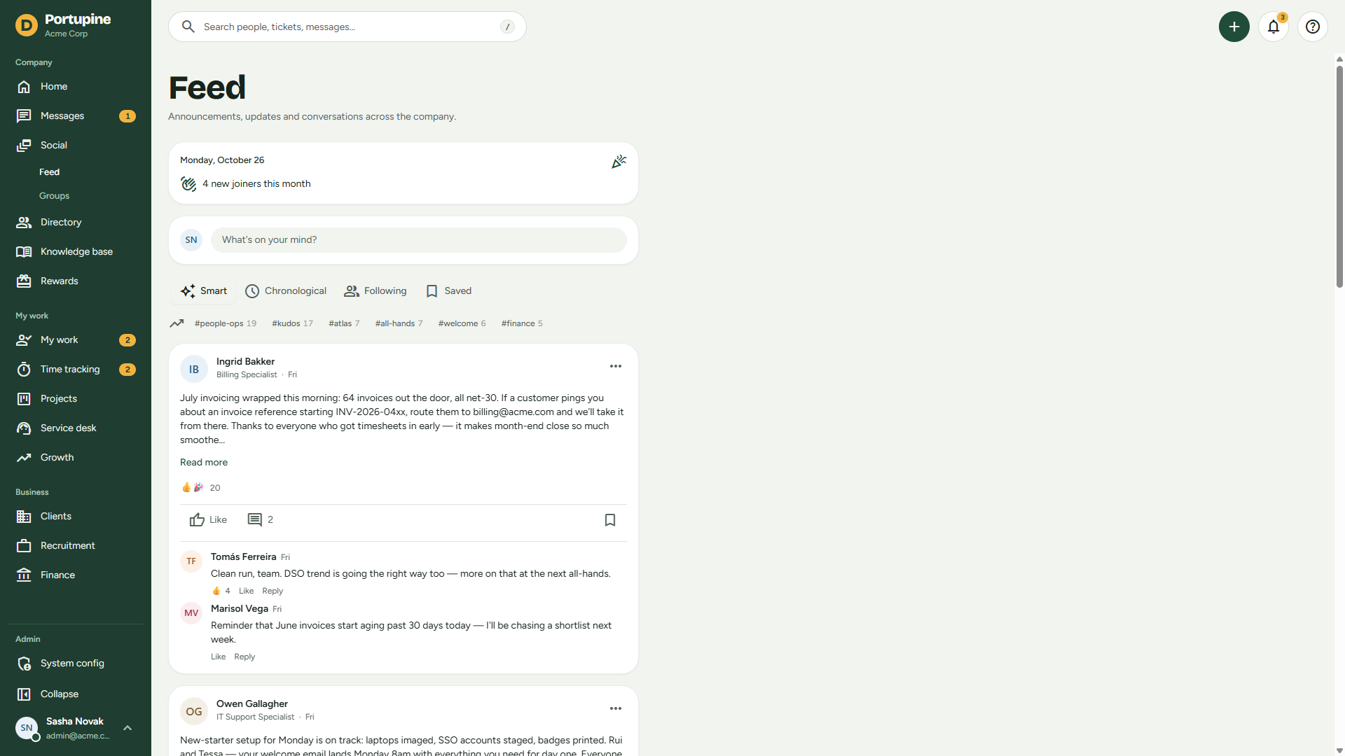 Company feed with mixed post types