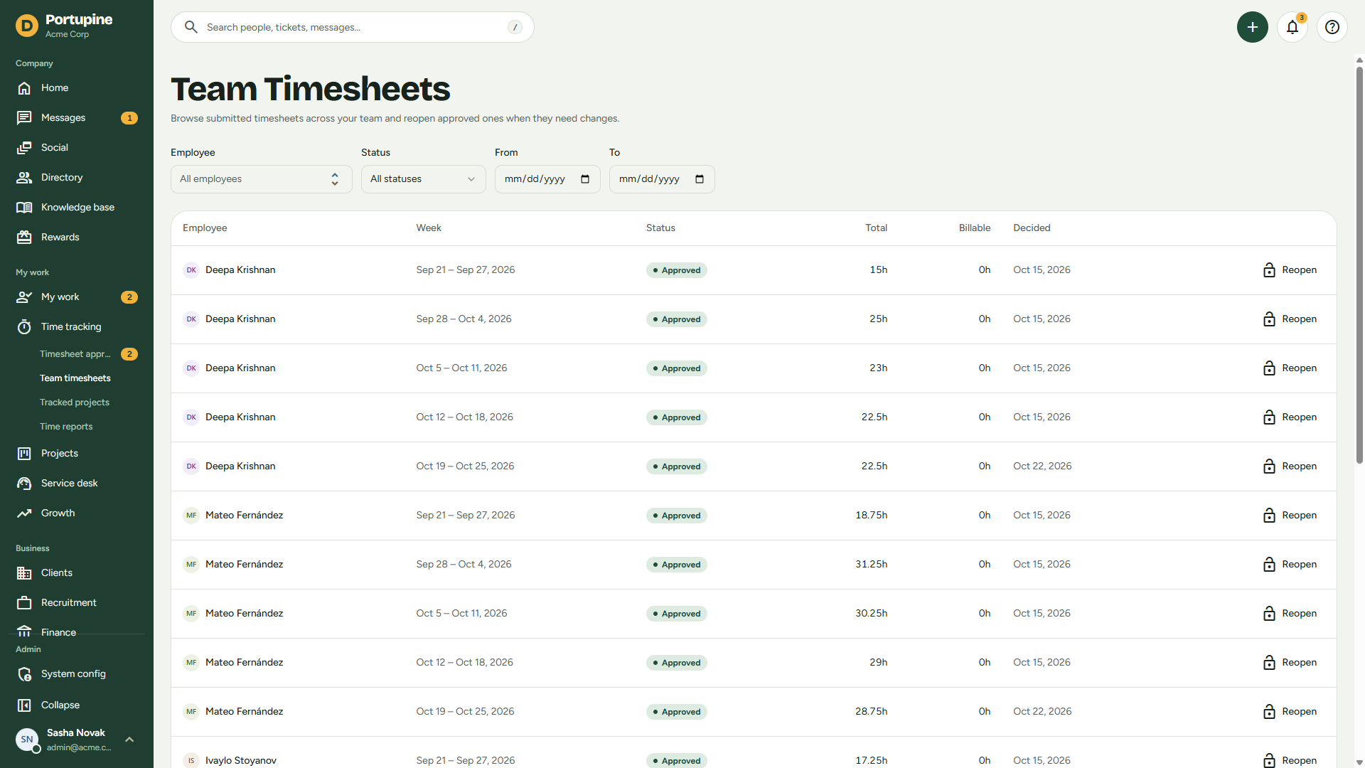 Team timesheet review
